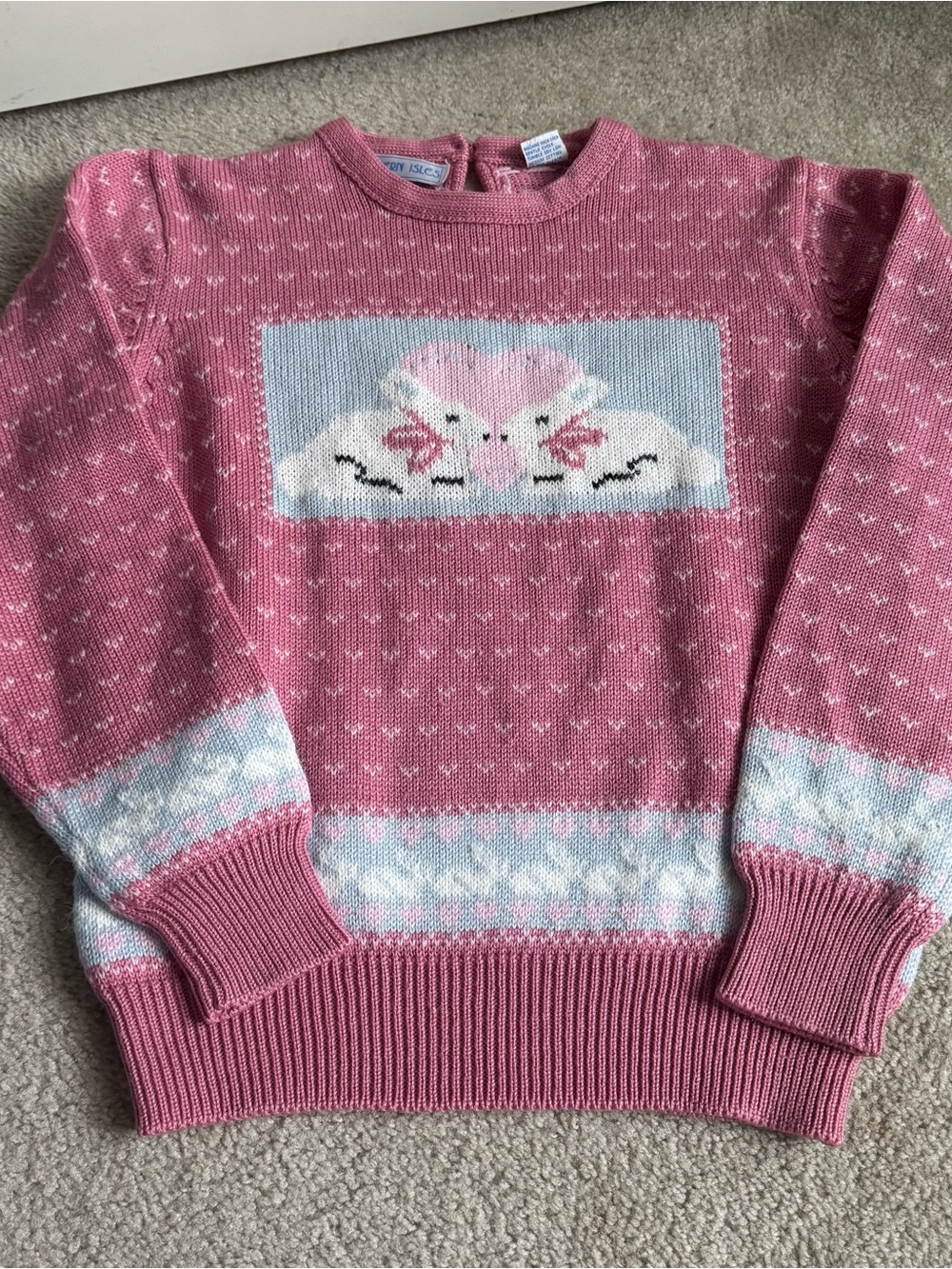 Vintage 80s Northern Isles Bunny Rabbit Sweater Pink Hearts Novelty Pastel Knit